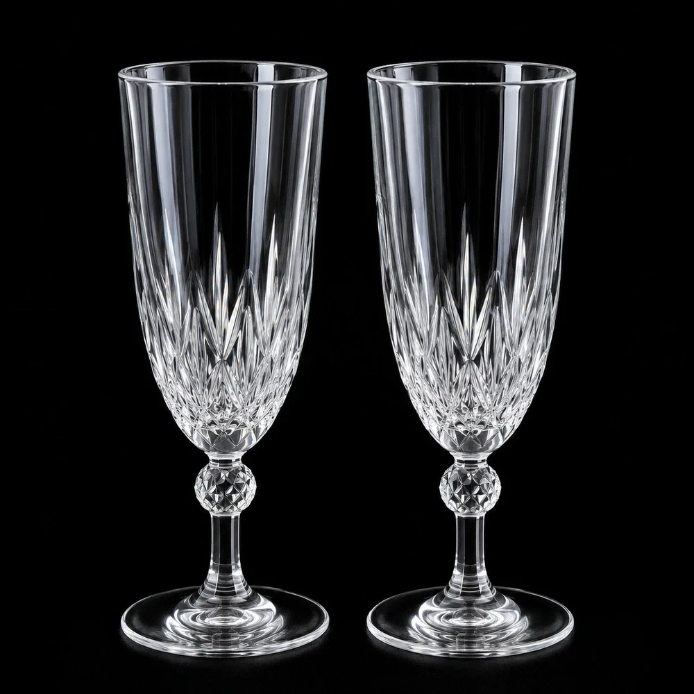 2 Royal Crystal Rock Linea Gala Champagne Flutes Lead Crystal Italy 7.75in